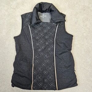 GINGER & MARY‎ ANN Womens Grey Floral Quilted Cycling Vest M Athleisure Utility